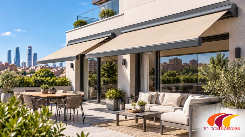 Toldos cofre instalados en una terraza de Madrid