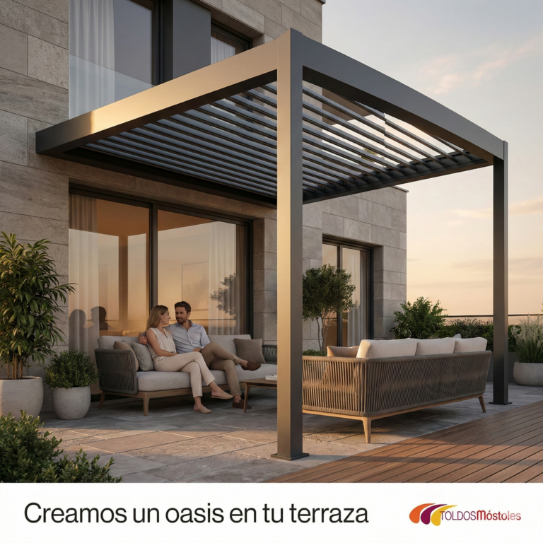 Imagen de inspiración de una pérgola bioclimática gris con lamas orientables y zona de estar