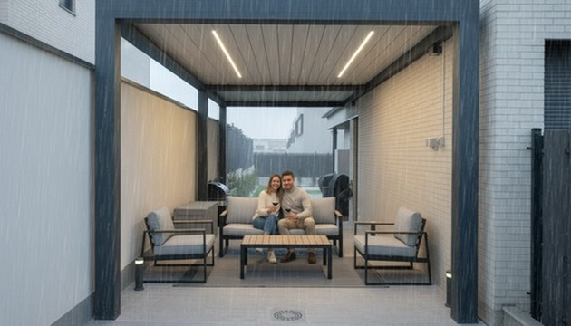 Pérgola bioclimática en Villaviciosa de Odón con zona de estar